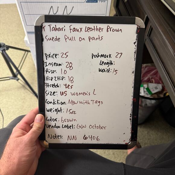 T Tahari Faux Leather Brown Suede Pull On Pants US Women's L - Picture 9 of 9